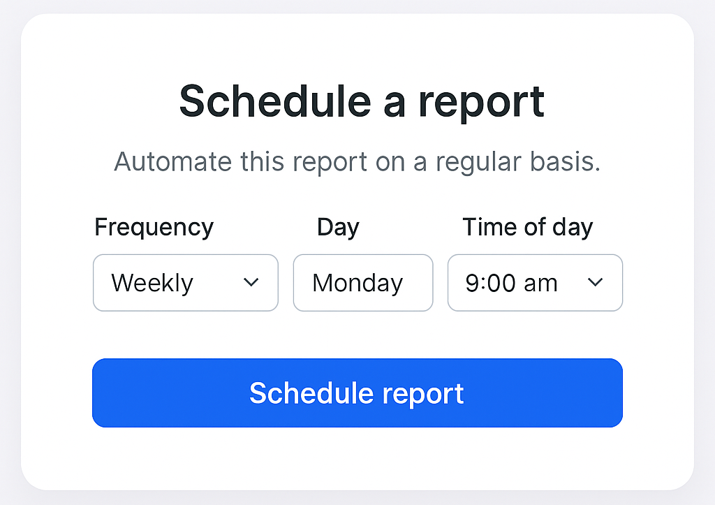 Screenshot of our feature that lets users schedule automated reports in one click