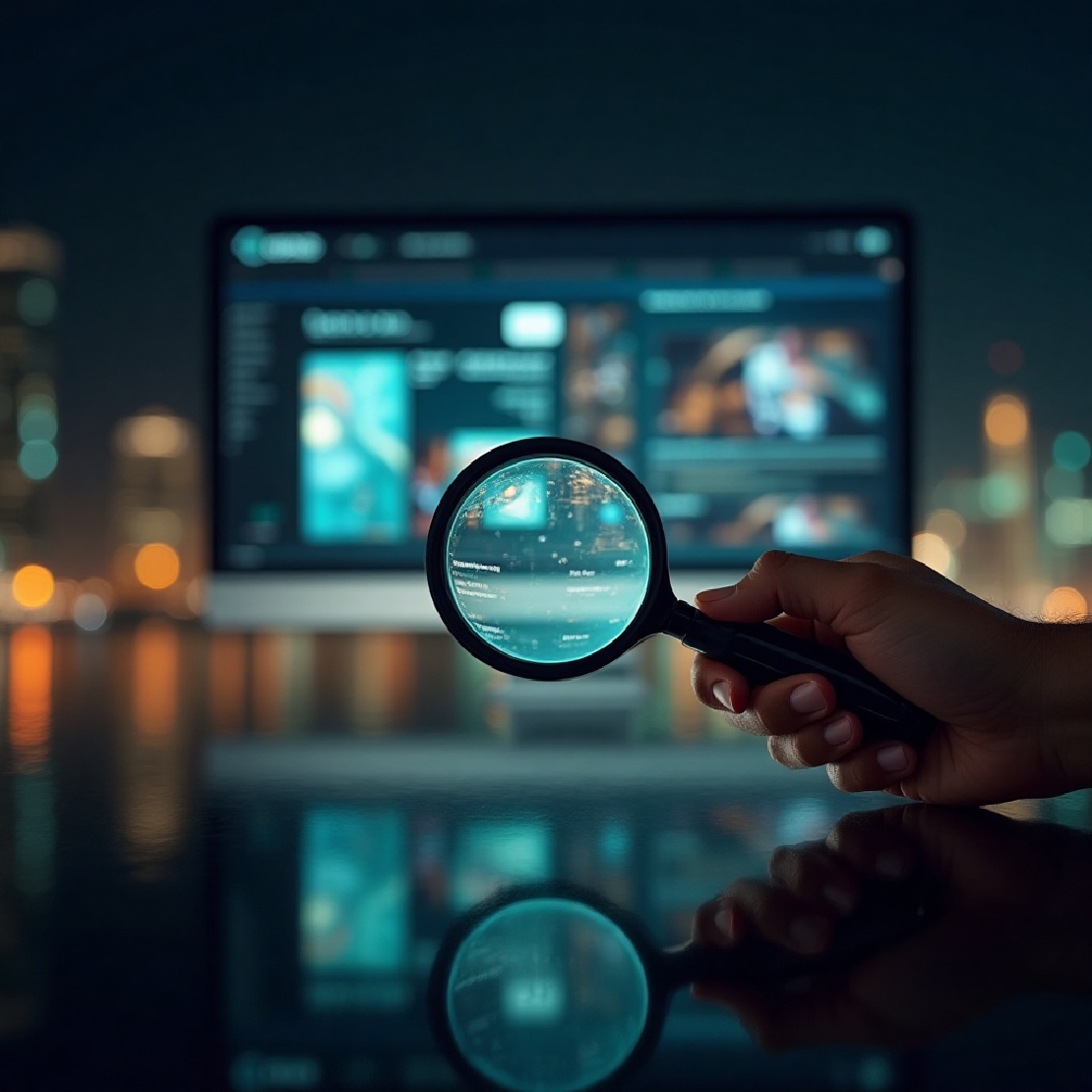 Inspecting a web page with a magnifying glass.